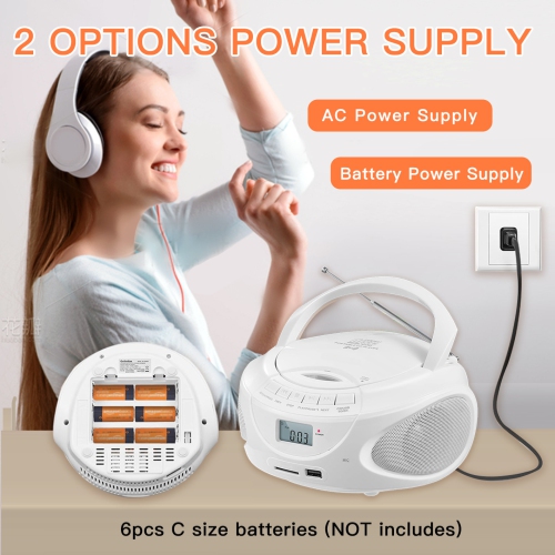 Lecteurs CD portatifs pour la maison, minichaîne CD avec radio AM/FM stéréo, Bluetooth, USB, carte SD, entrée auxiliaire Prise pour écouteurs,