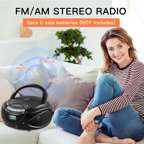 Lecteurs CD portatifs pour la maison, minichaîne CD avec radio AM/FM stéréo, Bluetooth, USB, carte SD, entrée auxiliaire Prise pour écouteurs,