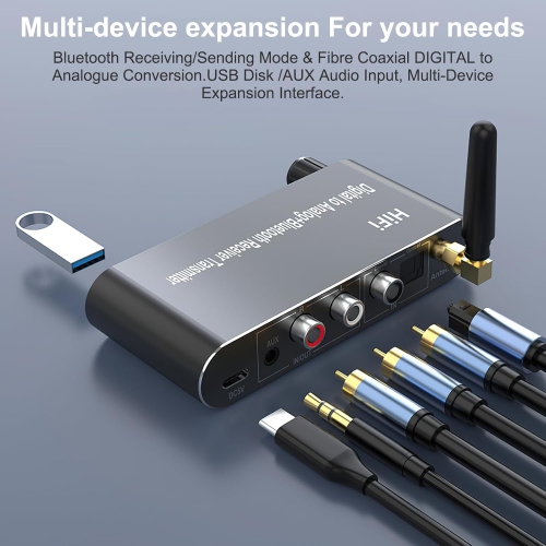 Digital to Analog Audio Converter with Bluetooth 5.1 Receiver, Digital Optical to 3.5mm DAC Wireless Adapter, Coaxial Cable to Analog L/R RCA 3.5mm