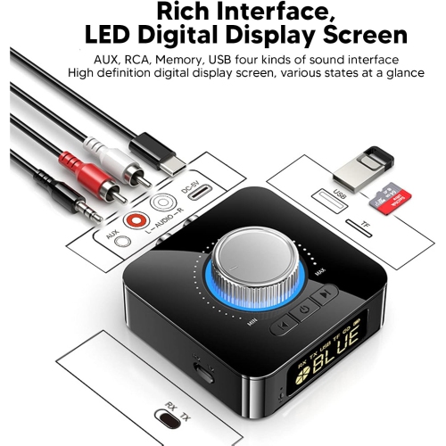 Digital display 5.0 Bluetooth audio receiver transmitter 2 in 1 AUX audio adapter converter 2in1 new