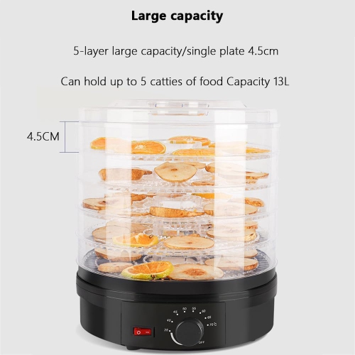 Deshidratador de frutas y verduras o secador de alimentos para frutas, verduras y carne seca, rango de temperatura ajustable de 35 a 70°C, 5 bandejas