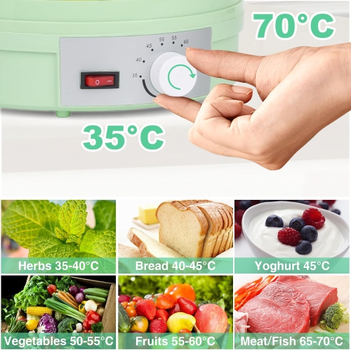 Deshidratador de frutas y verduras o secador de alimentos para frutas, verduras y carne seca, rango de temperatura ajustable de 35 a 70°C, 5 bandejas