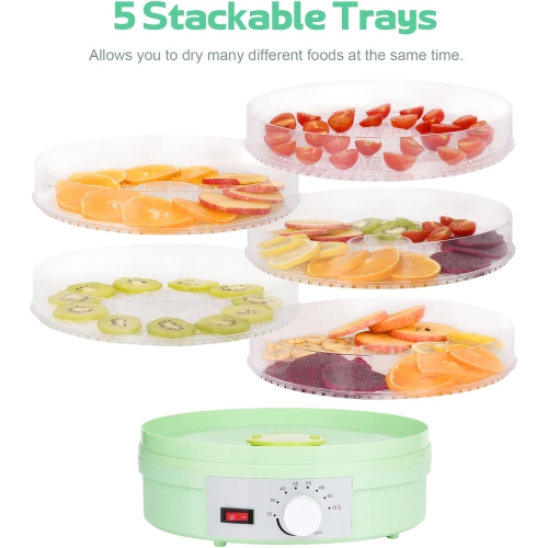 Deshidratador de frutas y verduras o secador de alimentos para frutas, verduras y carne seca, rango de temperatura ajustable de 35 a 70°C, 5 bandejas
