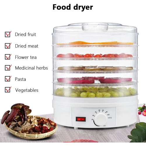 Deshidratador de frutas y verduras o secador de alimentos para frutas, verduras y carne seca, rango de temperatura ajustable de 35 a 70°C, 5 bandejas