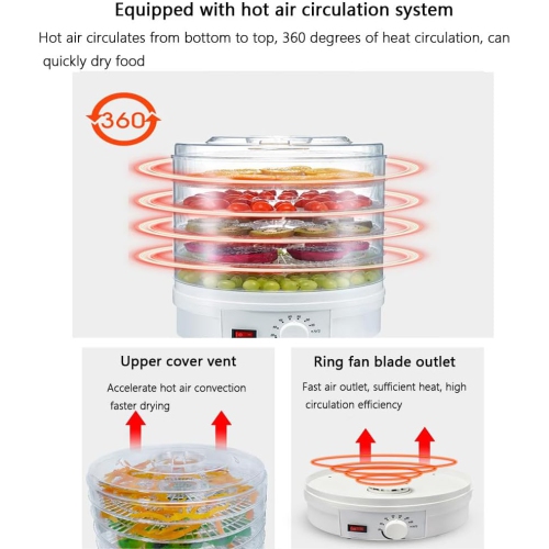 Deshidratador de frutas y verduras o secador de alimentos para frutas, verduras y carne seca, rango de temperatura ajustable de 35 a 70°C, 5 bandejas