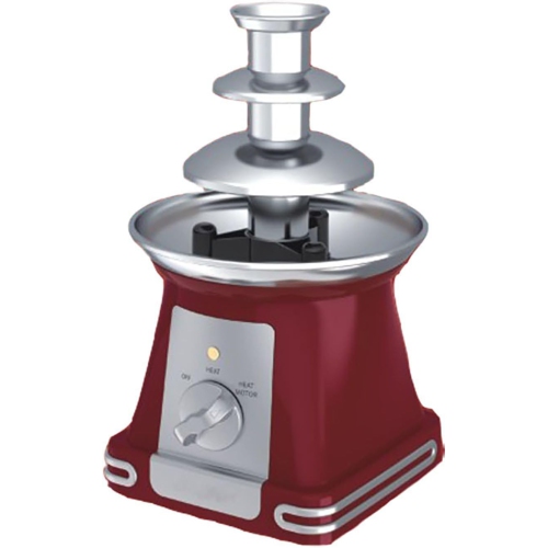 Three-tiered mini chocolate fountain, removable/easy to clean, knob control + easy to use, roaster, chocolate dipping - for fruit, gourmet, red
