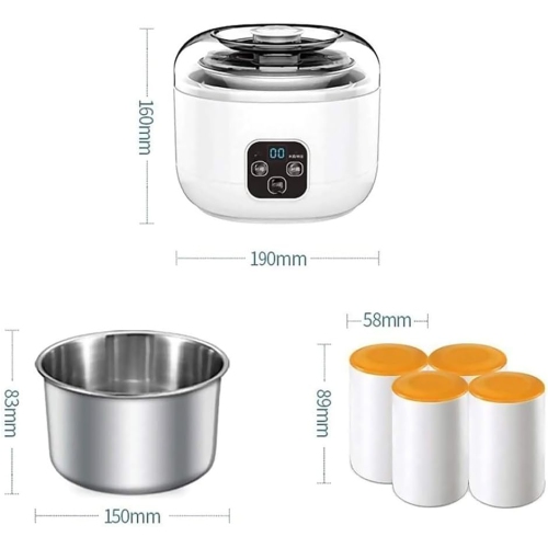 Yogourtière Smart LCD de 1 L - Acier inoxydable, grande capacité, couvercle transparent, 100 % sans additifs, compact et facile à nettoyer, avec