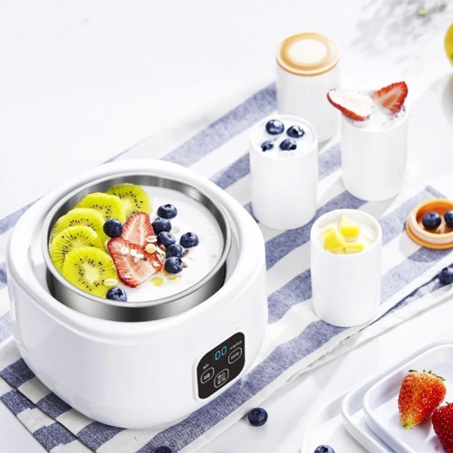 Yogourtière Smart LCD de 1 L - Acier inoxydable, grande capacité, couvercle transparent, 100 % sans additifs, compact et facile à nettoyer, avec