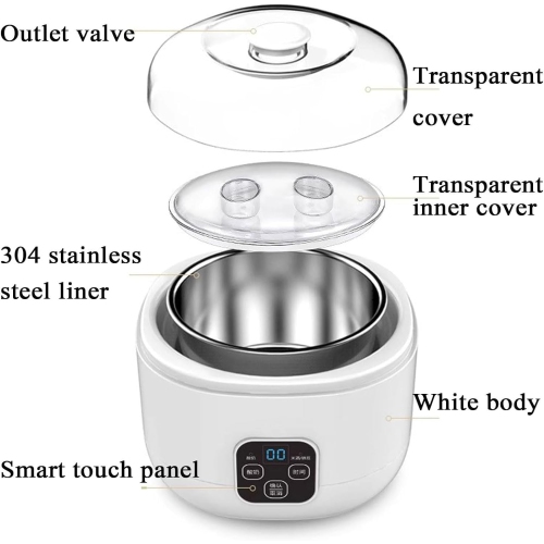 Yogourtière Smart LCD de 1 L – Acier inoxydable, grande capacité, couvercle transparent, 100 % sans additifs, compact et facile à nettoyer
