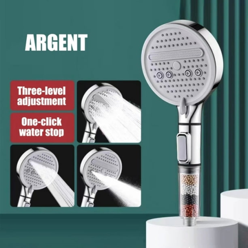 3-speed adjustable high pressure shower hydromassage nozzle water-saving shower bathroom accessories shower head - silver