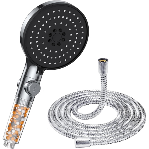 Shower head with 1.5m hose, 5 mode function anti-limescale shower head, high pressure shower head