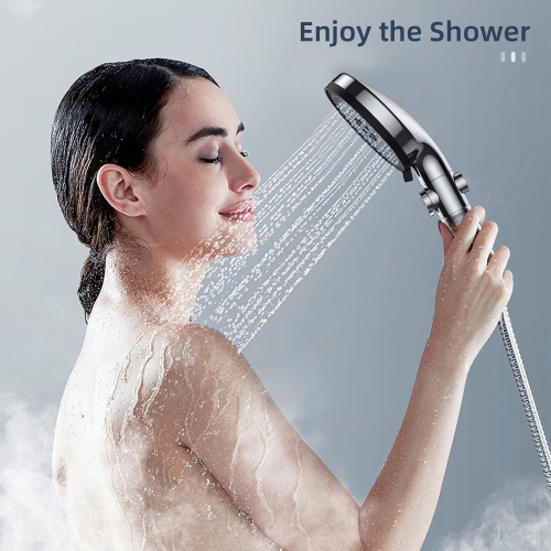 Shower head with 1.5m hose, 5 mode function anti-limescale shower head, high pressure shower head
