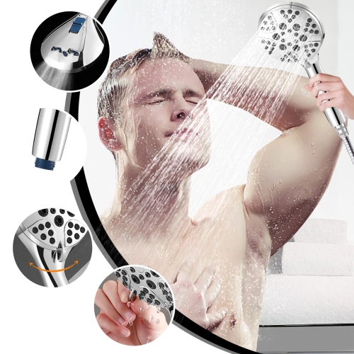 Handheld shower shower head American style seven-speed double spray gun silicone water shower booster universal - silver