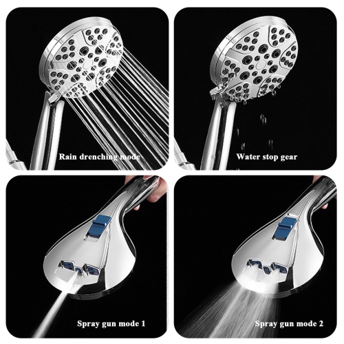 Handheld shower shower head American style seven-speed double spray gun silicone water shower booster universal - silver