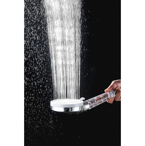 Five-speed adjustment High-pressure water Negative ion hard water softening filter Shower head, shower head - silver white