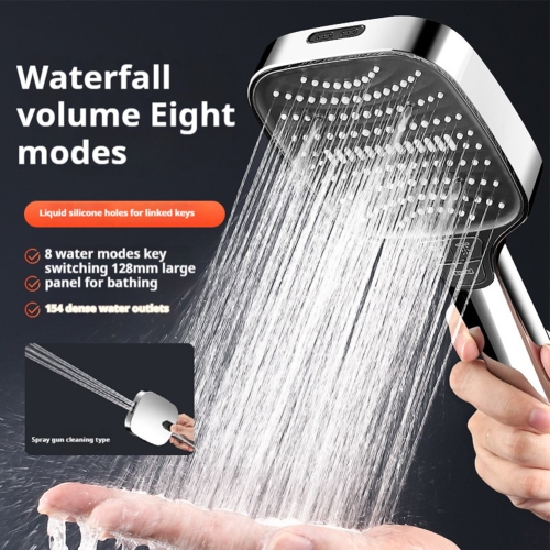 Supercharged shower head Super strong shower water heater Handheld pressurized head Silver + 1.5m encrypted hose