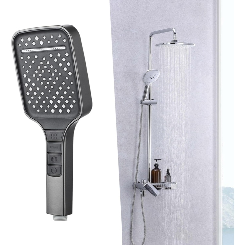 High Pressure Shower Head Removable 7-Mode Rain Shower Head Handheld Shower Head - Grey + 1.5m Silver Encryption Tube