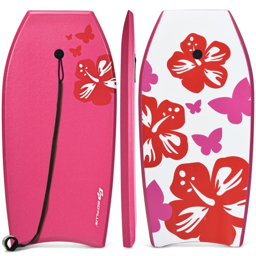 Image 1 of 10.. Goplus Super Lightweight Bodyboard Surfing W/Leash EPS Core Boarding IXPE Pink