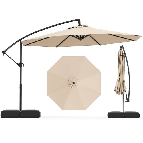 Costway 10 FT Offset Hanging Umbrella with Base Patio Cantilever Umbrella 360° Rotation Brown/Turquoise/Beige/Gray/Red