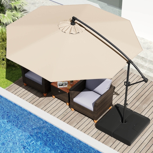 Parasol suspendu décalé de 10 pi de Costway avec base Parasol en porte-à-faux de patio, rotation de 360° Brun/Turquoise/Beige/Gris/Rouge