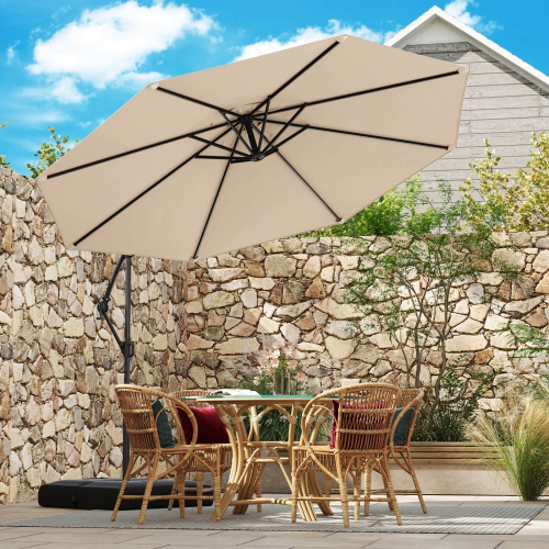 Parasol suspendu décalé de 10 pi de Costway avec base Parasol en porte-à-faux de patio, rotation de 360° Brun/Turquoise/Beige/Gris/Rouge