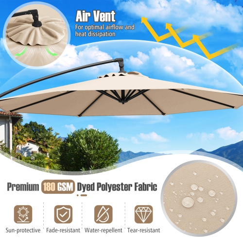 Parasol suspendu décalé de 10 pi de Costway avec base Parasol en porte-à-faux de patio, rotation de 360° Brun/Turquoise/Beige/Gris/Rouge