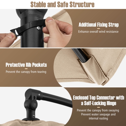 Parasol suspendu décalé de 10 pi de Costway avec base Parasol en porte-à-faux de patio, rotation de 360° Brun/Turquoise/Beige/Gris/Rouge