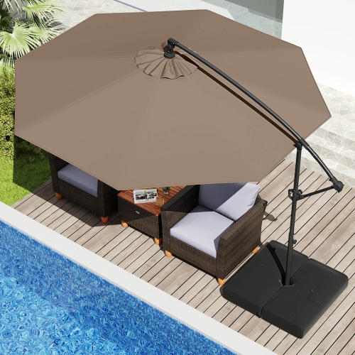 Costway 10 FT Offset Hanging Umbrella with Base Patio Cantilever Umbrella 360° Rotation Brown/Turquoise/Beige/Gray/Red