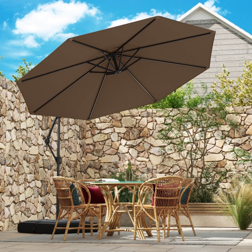Costway 10 FT Offset Hanging Umbrella with Base Patio Cantilever Umbrella 360° Rotation Brown/Turquoise/Beige/Gray/Red