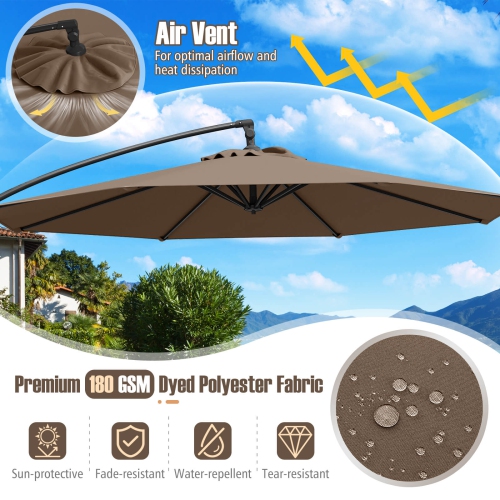 Costway 10 FT Offset Hanging Umbrella with Base Patio Cantilever Umbrella 360° Rotation Brown/Turquoise/Beige/Gray/Red