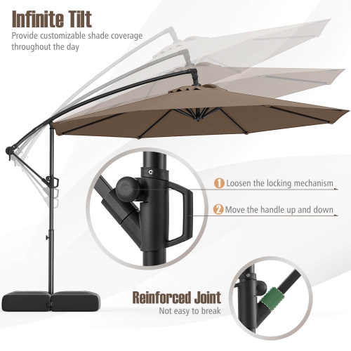 Costway 10 FT Offset Hanging Umbrella with Base Patio Cantilever Umbrella 360° Rotation Brown/Turquoise/Beige/Gray/Red