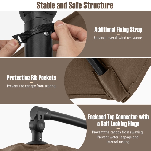 Costway 10 FT Offset Hanging Umbrella with Base Patio Cantilever Umbrella 360° Rotation Brown/Turquoise/Beige/Gray/Red