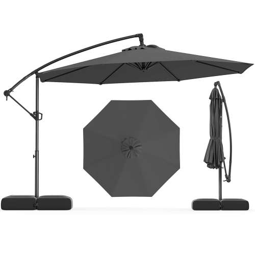 Costway 10 FT Offset Hanging Umbrella with Base Patio Cantilever Umbrella 360° Rotation Brown/Turquoise/Beige/Gray/Red