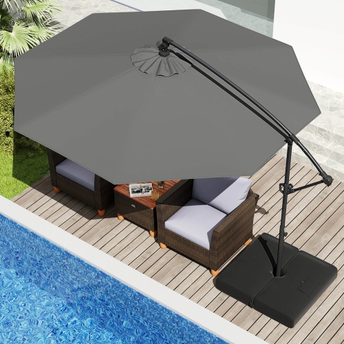 Costway 10 FT Offset Hanging Umbrella with Base Patio Cantilever Umbrella 360° Rotation Brown/Turquoise/Beige/Gray/Red