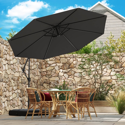 Costway 10 FT Offset Hanging Umbrella with Base Patio Cantilever Umbrella 360° Rotation Brown/Turquoise/Beige/Gray/Red