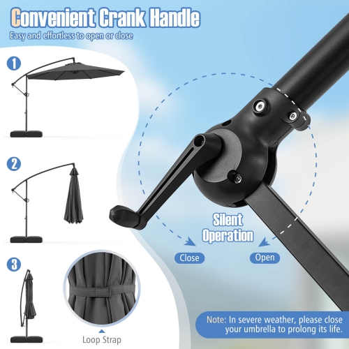 Costway 10 FT Offset Hanging Umbrella with Base Patio Cantilever Umbrella 360° Rotation Brown/Turquoise/Beige/Gray/Red