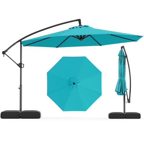 Costway 10 FT Offset Hanging Umbrella with Base Patio Cantilever Umbrella 360° Rotation Brown/Turquoise/Beige/Gray/Red