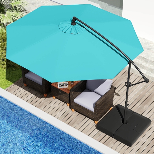 Parasol suspendu décalé de 10 pi de Costway avec base Parasol en porte-à-faux de patio, rotation de 360° Brun/Turquoise/Beige/Gris/Rouge