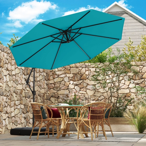 Parasol suspendu décalé de 10 pi de Costway avec base Parasol en porte-à-faux de patio, rotation de 360° Brun/Turquoise/Beige/Gris/Rouge