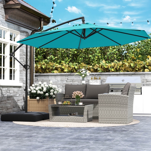 Parasol suspendu décalé de 10 pi de Costway avec base Parasol en porte-à-faux de patio, rotation de 360° Brun/Turquoise/Beige/Gris/Rouge