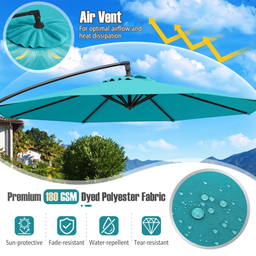 Parasol suspendu décalé de 10 pi de Costway avec base Parasol en porte-à-faux de patio, rotation de 360° Brun/Turquoise/Beige/Gris/Rouge