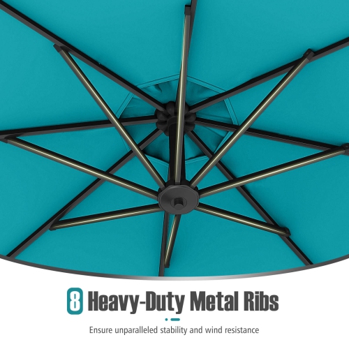 Parasol suspendu décalé de 10 pi de Costway avec base Parasol en porte-à-faux de patio, rotation de 360° Brun/Turquoise/Beige/Gris/Rouge