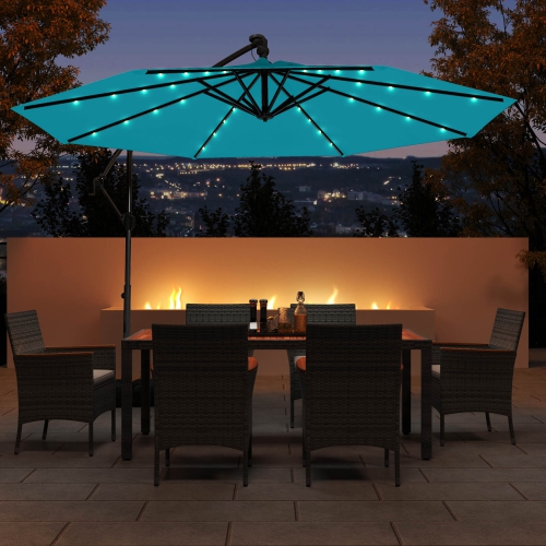 Costway 10 FT Solar Offset Hanging Umbrella Patio Cantilever Umbrella with 32 LED Lights Brown/Turquoise/Beige/Gray/Red