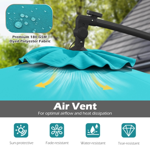 Costway 10 FT Solar Offset Hanging Umbrella Patio Cantilever Umbrella with 32 LED Lights Brown/Turquoise/Beige/Gray/Red