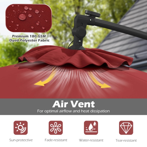 Costway 10 FT Solar Offset Hanging Umbrella Patio Cantilever Umbrella with 32 LED Lights Brown/Turquoise/Beige/Gray/Red