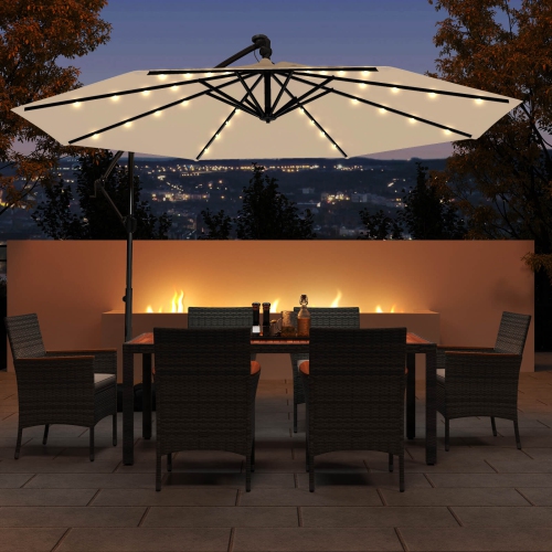 Costway 10 FT Solar Offset Hanging Umbrella Patio Cantilever Umbrella with 32 LED Lights Brown/Turquoise/Beige/Gray/Red