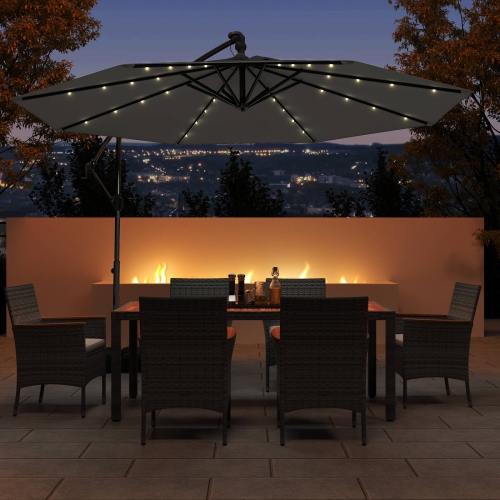 Costway 10 FT Solar Offset Hanging Umbrella Patio Cantilever Umbrella with 32 LED Lights Brown/Turquoise/Beige/Gray/Red