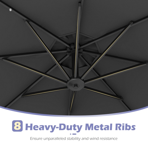 Costway 10 FT Solar Offset Hanging Umbrella Patio Cantilever Umbrella with 32 LED Lights Brown/Turquoise/Beige/Gray/Red