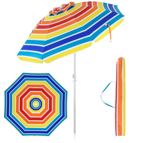 Parasol de plage de 6,5 pi de Costway Pare-soleil inclinable et portatif en aluminium multicolore/bleu/turquoise/beige