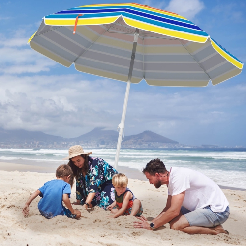Parasol de plage de 6,5 pi de Costway Pare-soleil inclinable et portatif en aluminium multicolore/bleu/turquoise/beige